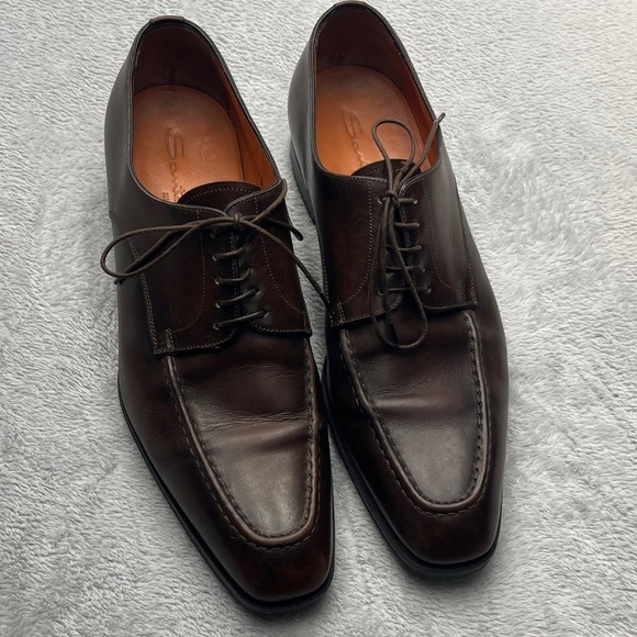 Santoni Mens U-Tip Derby Shoes Made In Italy Dark Brown Leather